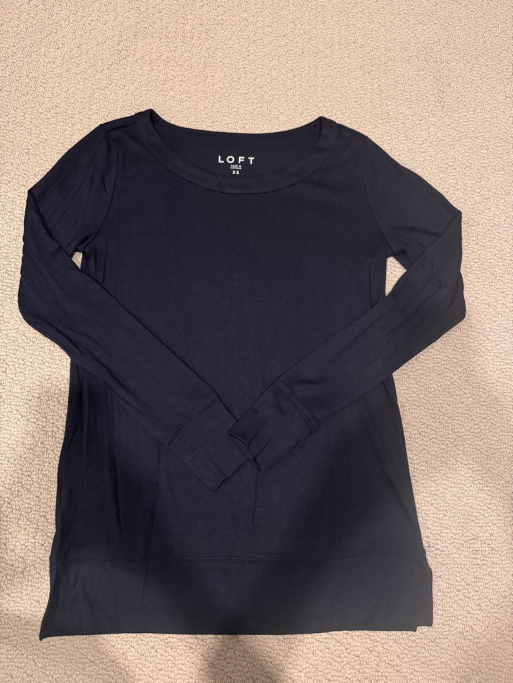 LOFT Navy Long Sleeve Crewneck Top